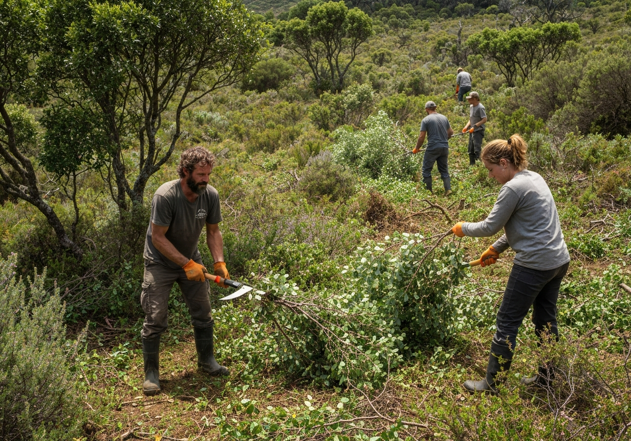 Alien invasive plant clearing Cape Town Port Jackson fynbos restoration